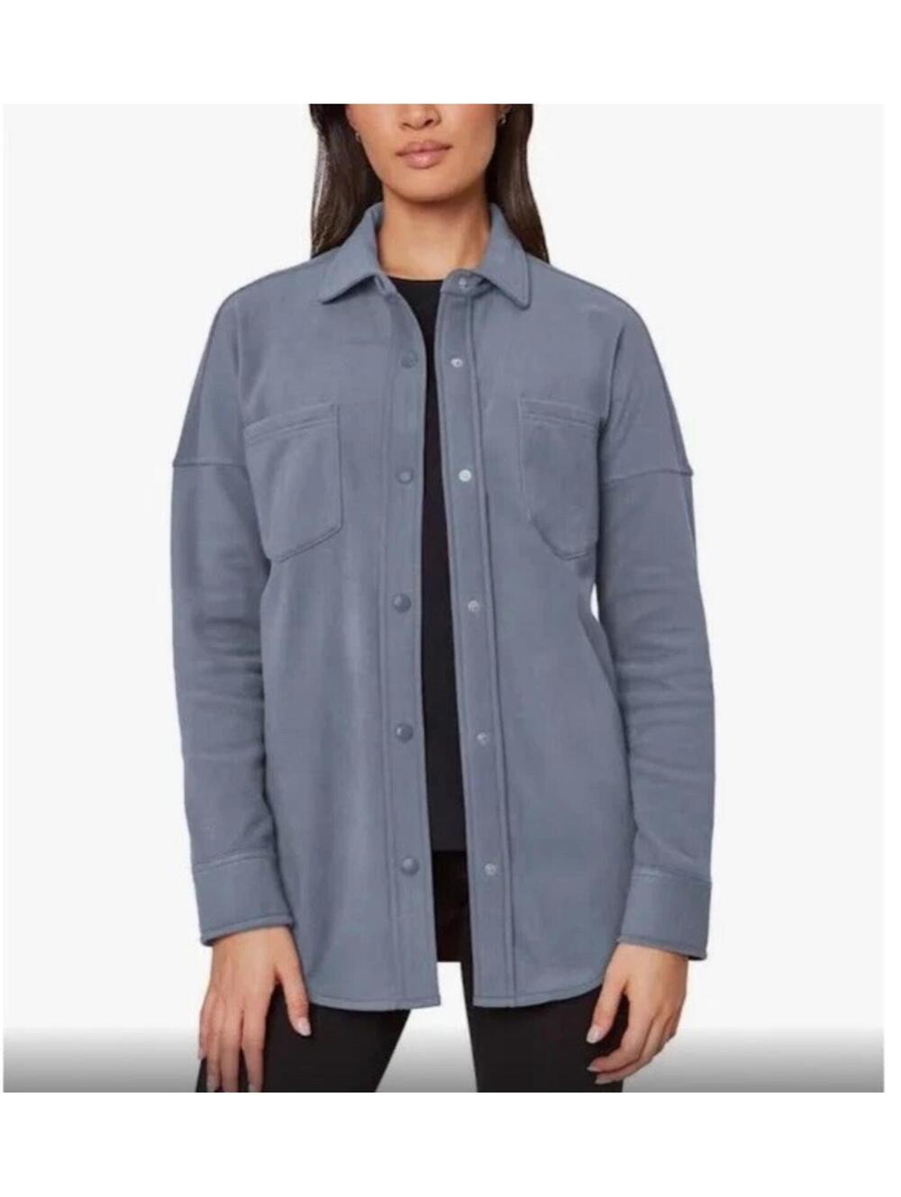 Mondetta Women Cozy fleece Snap Button Up Shirt Jacket Blue XL